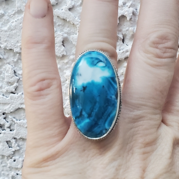 New Oversized Amazing Dendritic Opal 925 Silver Statement Ring. - Picture 11 of 16